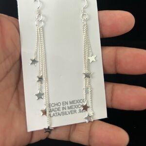 New sterling silver .925 star long earrings